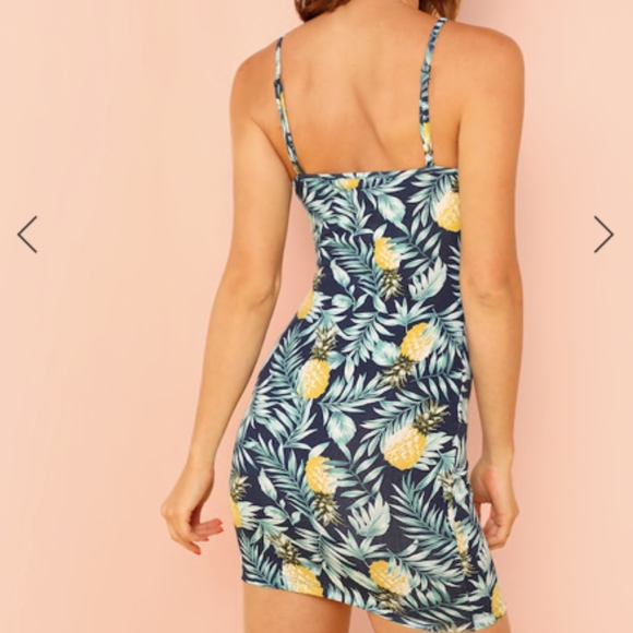 Tropical Pineapple Palm Leaf Print Cami Dress - Picture 6 of 8